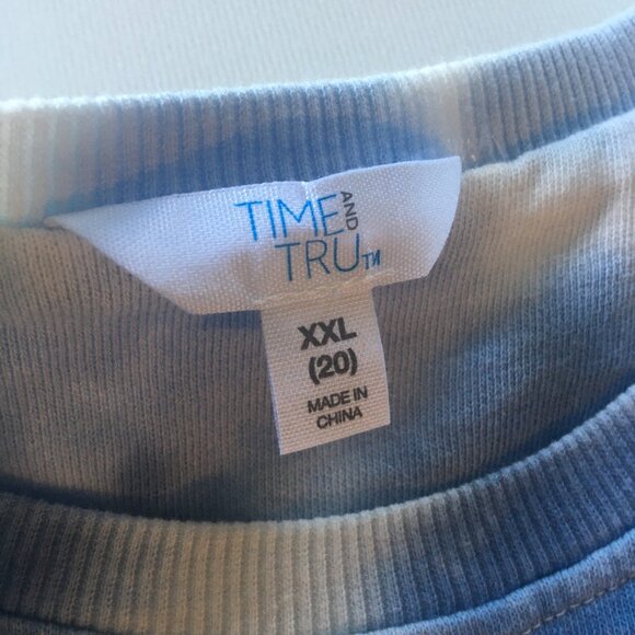 Time and Tru Sweatshirt Womens XXL/20 Blue White Tie Dye Short Sleeve - Picture 6 of 8
